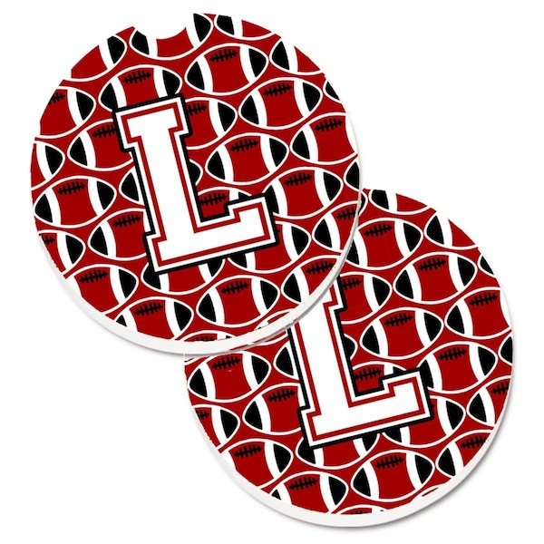 Carolines Treasures Letter L Football Cardinal and White Set of 2 Cup Holder Car Coaster CJ1082-LCARC - main
